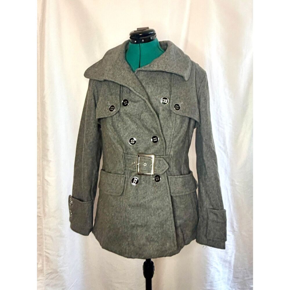 Green with Envy Enlightened Outerwear gray double-breasted wool-blend pea coat